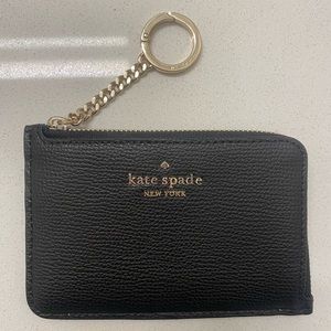 Kate Spade Darcy Black Leather L-Zip Around Card Holder Wallet Key Chain, NWT